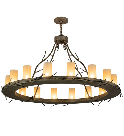 Meyda Lighting Loxley 49" 16-Light Vintage Moss Patina Branches Chandelier With Amber Desert Sand Shade Glass