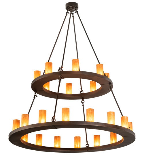 Meyda Lighting Loxley 54" 24-Light 2-Tier Mahogany Bronze Chandelier With Ambra Siena Idalight Shade