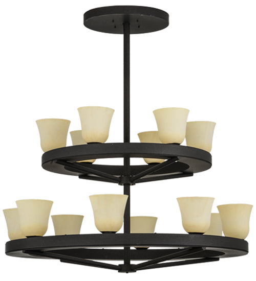Meyda Lighting Loxley 57" 14-Light 2-Tier Dark Roast Piedmont Chandelier With Tawnyrock Idalight Shade Glass