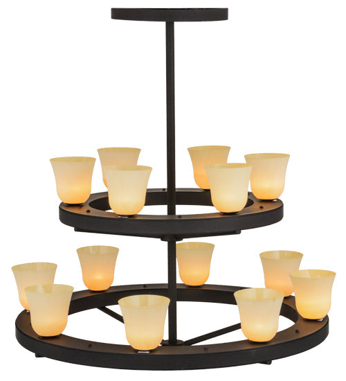 Meyda Lighting Loxley 57" 14-Light 2-Tier Dark Roast Piedmont Chandelier With Tawnyrock Idalight Shade Glass