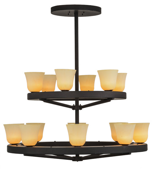 Meyda Lighting Loxley 57" 14-Light 2-Tier Dark Roast Piedmont Chandelier With Tawnyrock Idalight Shade Glass