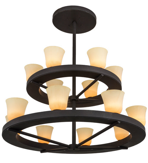 Meyda Lighting Loxley 57" 14-Light 2-Tier Dark Roast Piedmont Chandelier With Tawnyrock Idalight Shade Glass