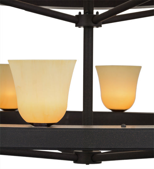 Meyda Lighting Loxley 57" 14-Light 2-Tier Dark Roast Piedmont Chandelier With Tawnyrock Idalight Shade Glass