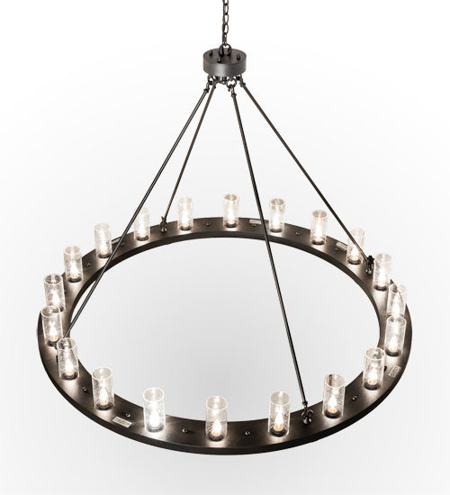 Meyda Lighting Loxley 60" 20-Light Old Wrought Iron Chandelier With Clear Seeded Shade Glass