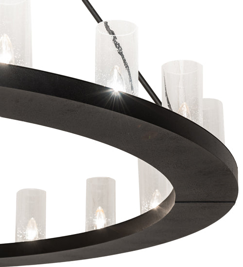 Meyda Lighting Loxley 60" 20-Light Old Wrought Iron Chandelier With Clear Seeded Shade Glass