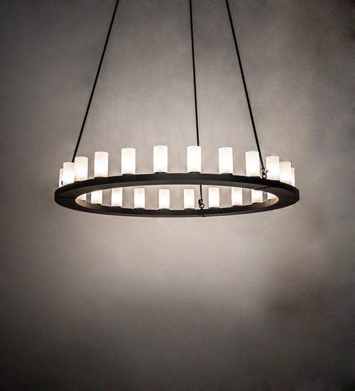 Meyda Lighting Loxley 60" 21-Light Textured Black Chandelier With Frosted Clear Shade Glass