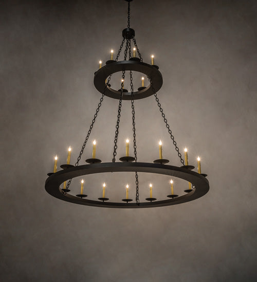Meyda Lighting Loxley 60" 24-Light 2-Tier Textured Black Chandelier With Ivory Faux Candlelight