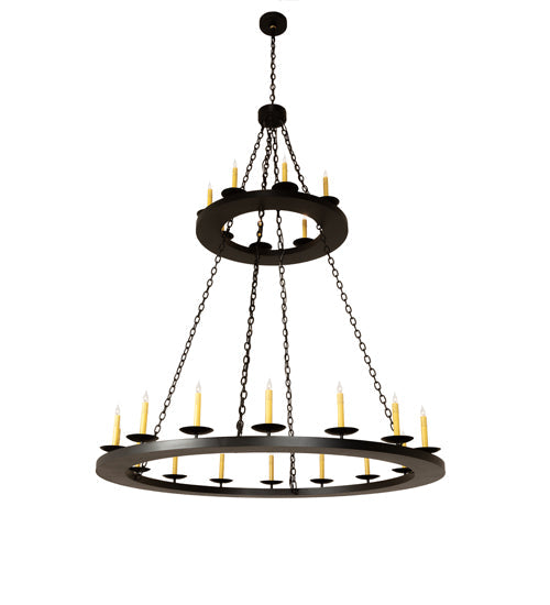 Meyda Lighting Loxley 60" 24-Light 2-Tier Textured Black Chandelier With Ivory Faux Candlelight
