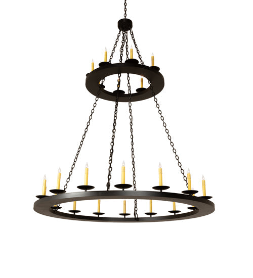 Meyda Lighting Loxley 60" 24-Light 2-Tier Textured Black Chandelier With Ivory Faux Candlelight