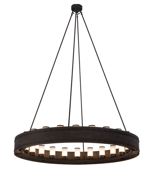 Meyda Lighting Loxley 60" 24-Light Textured Black & Costello Escabroso Chandelier With White Frosted Shade Glass