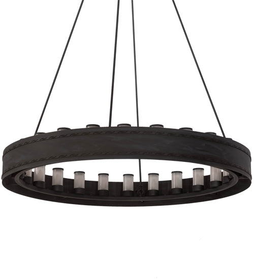 Meyda Lighting Loxley 60" 24-Light Textured Black & Costello Escabroso Chandelier With White Frosted Shade Glass
