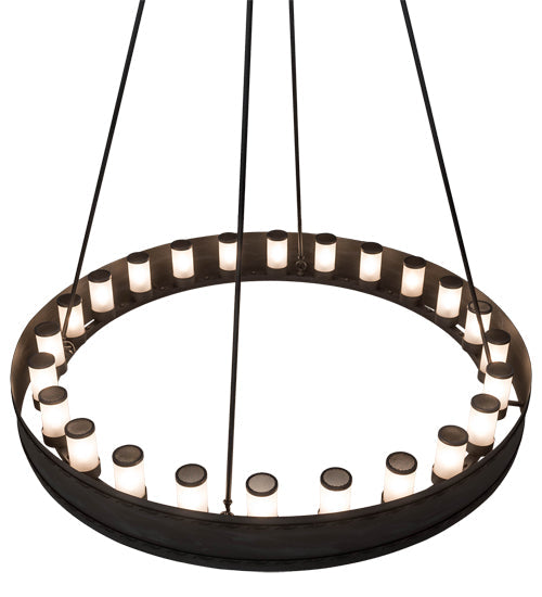 Meyda Lighting Loxley 60" 24-Light Textured Black & Costello Escabroso Chandelier With White Frosted Shade Glass