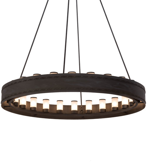 Meyda Lighting Loxley 60" 24-Light Textured Black & Costello Escabroso Chandelier With White Frosted Shade Glass