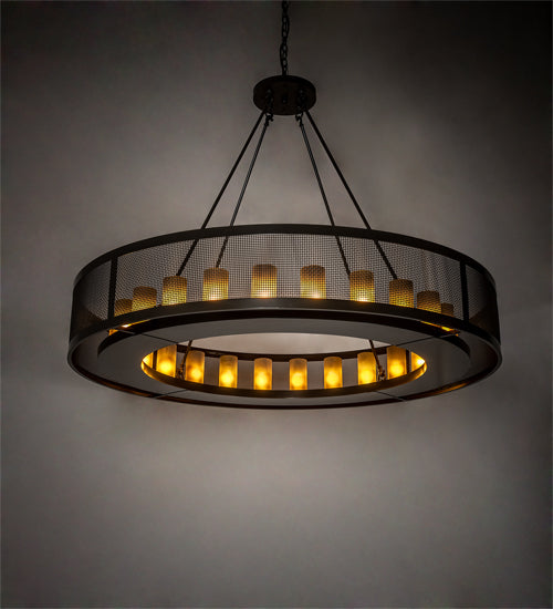 Meyda Lighting Loxley 60" 24-Light Timeless Bronze Golpe Chandelier With Amber Frosted Shade Glass