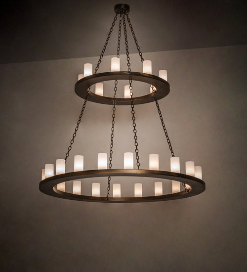 Meyda Lighting Loxley 60" 28-Light 2-Tier Antique Copper Chandelier With Ivory Statuario Idalight Shade