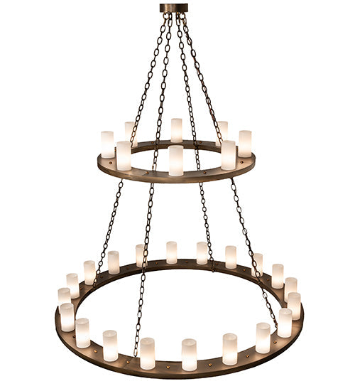 Meyda Lighting Loxley 60" 28-Light 2-Tier Antique Copper Chandelier With Ivory Statuario Idalight Shade