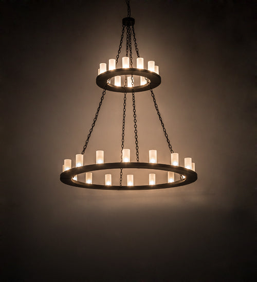 Meyda Lighting Loxley 60" 28-Light 2-Tier Oil Rubbed Bronze Chandelier With Frosted Clear Cylindres Shade Glass