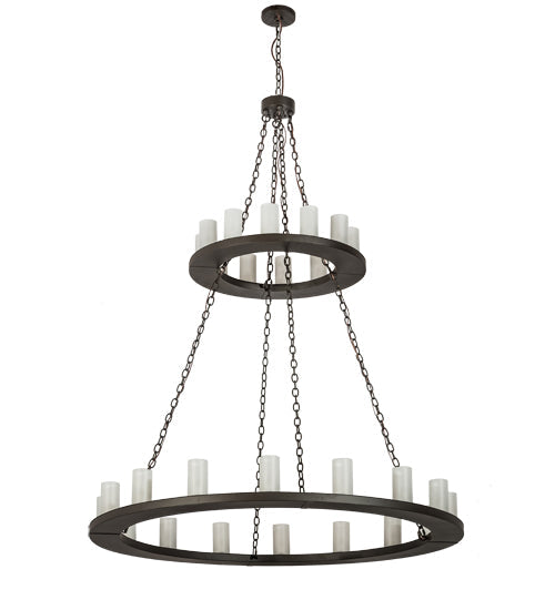 Meyda Lighting Loxley 60" 28-Light 2-Tier Oil Rubbed Bronze Chandelier With Frosted Clear Cylindres Shade Glass