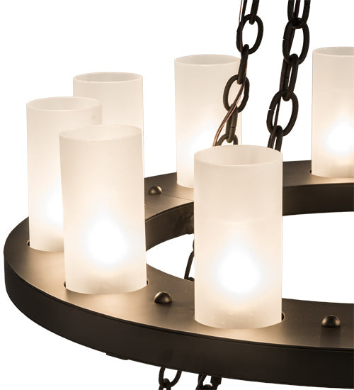 Meyda Lighting Loxley 60" 28-Light 2-Tier Oil Rubbed Bronze Chandelier With Frosted Clear Cylindres Shade Glass