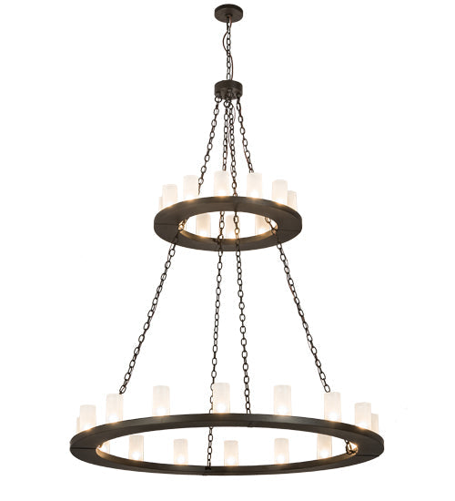 Meyda Lighting Loxley 60" 28-Light 2-Tier Oil Rubbed Bronze Chandelier With Frosted Clear Cylindres Shade Glass