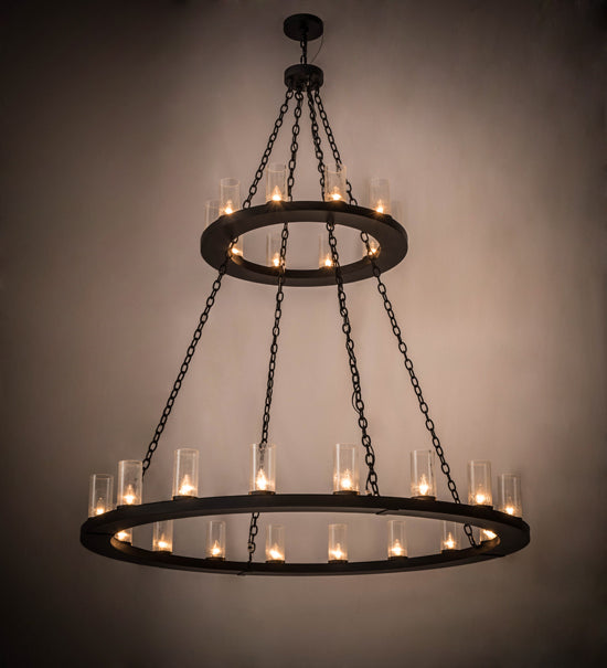 Meyda Lighting Loxley 60" 28-Light 2-Tier Textured Black Chandelier With Clear Seeded Shade Glass