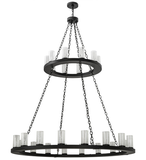 Meyda Lighting Loxley 60" 28-Light 2-Tier Textured Black Chandelier With Clear Seeded Shade Glass