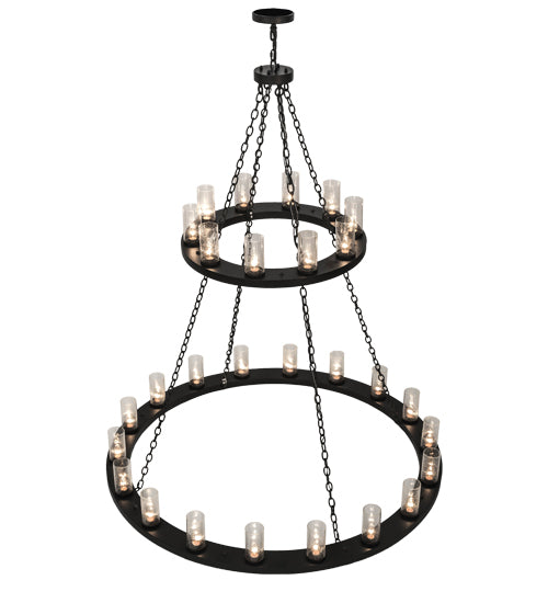 Meyda Lighting Loxley 60" 28-Light 2-Tier Textured Black Chandelier With Clear Seeded Shade Glass