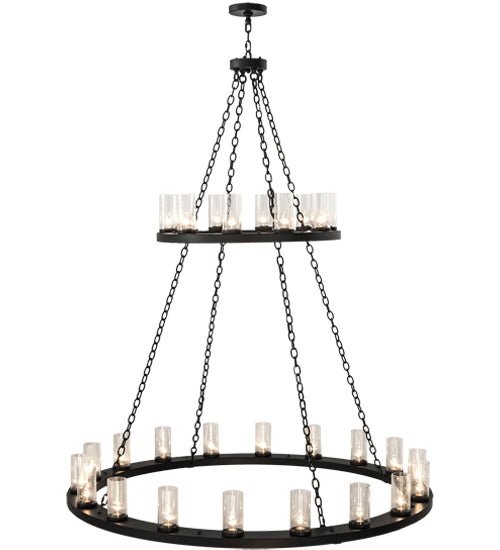 Meyda Lighting Loxley 60" 28-Light 2-Tier Textured Black Chandelier With Clear Seeded Shade Glass