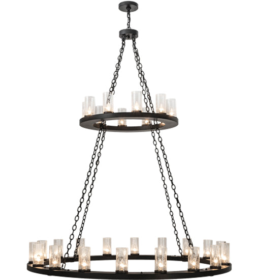 Meyda Lighting Loxley 60" 28-Light 2-Tier Textured Black Chandelier With Clear Seeded Shade Glass