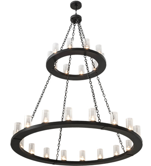 Meyda Lighting Loxley 60" 28-Light 2-Tier Textured Black Chandelier With Clear Seeded Shade Glass