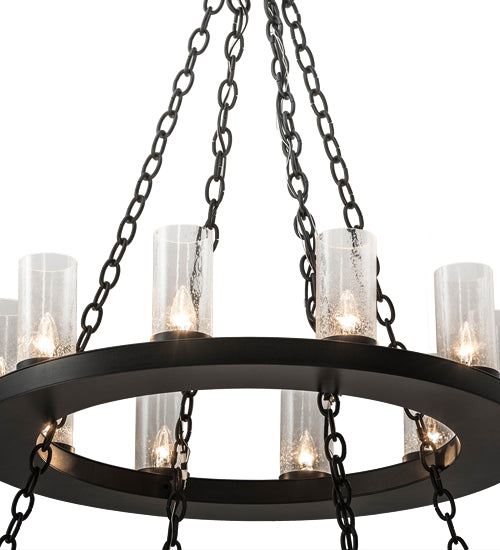 Meyda Lighting Loxley 60" 28-Light 2-Tier Textured Black Chandelier With Clear Seeded Shade Glass