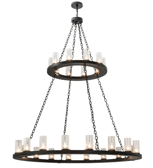 Meyda Lighting Loxley 60" 28-Light 2-Tier Textured Black Chandelier With Clear Seeded Shade Glass