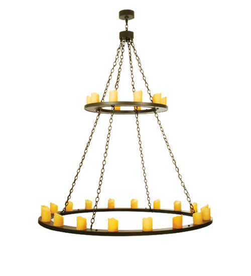Meyda Lighting Loxley 60" 28-Light 2-Tier Timeless Bronze Chandelier With Amber Faux Candlelight Shade