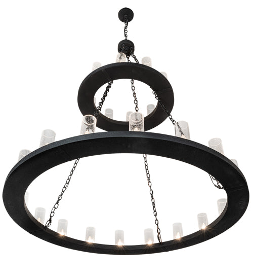 Meyda Lighting Loxley 60" 28-Light 2-Tier Wrinkle Black Chandelier With Clear Seeded Shade Glass