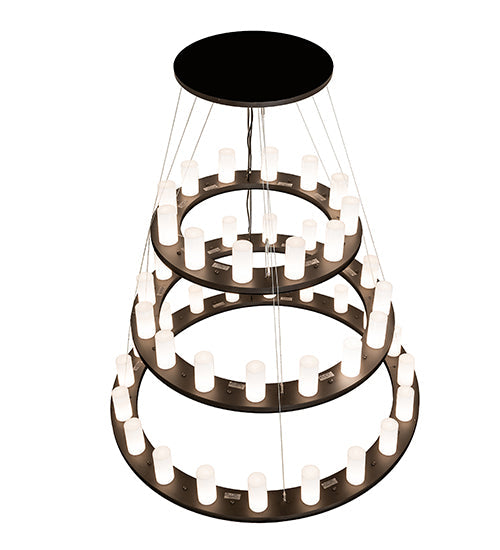 Meyda Lighting Loxley 60" 48-Light 3-Tier Oil Rubbed Bronze Chandelier With White Statuario Idalight Shade