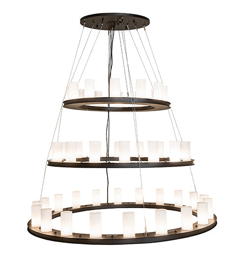 Meyda Lighting Loxley 60" 48-Light 3-Tier Oil Rubbed Bronze Chandelier With White Statuario Idalight Shade