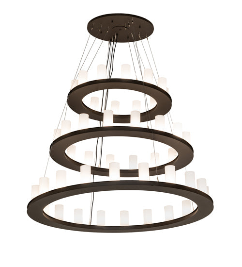 Meyda Lighting Loxley 60" 48-Light 3-Tier Oil Rubbed Bronze Chandelier With White Statuario Idalight Shade