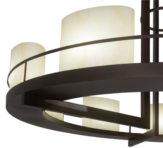 Meyda Lighting Loxley 68" 9-Light Mahogany Bronze Tac Air Chandelier With Beige Sahara Taupe Idalight Shade Glass