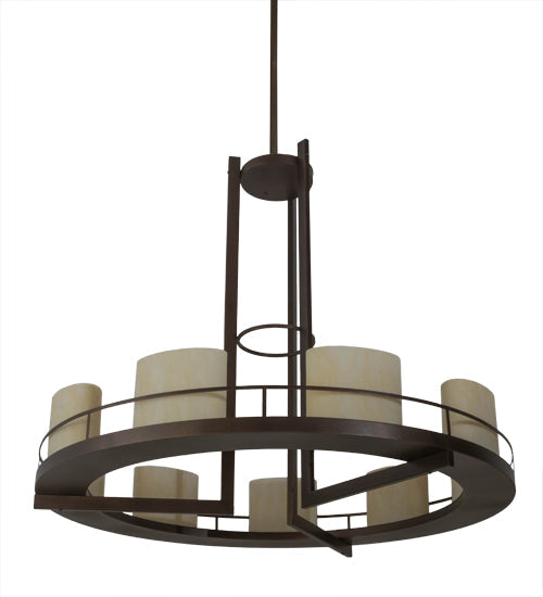 Meyda Lighting Loxley 68" 9-Light Mahogany Bronze Tac Air Chandelier With Beige Sahara Taupe Idalight Shade Glass
