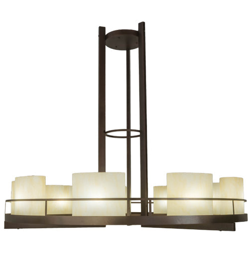 Meyda Lighting Loxley 68" 9-Light Mahogany Bronze Tac Air Chandelier With Beige Sahara Taupe Idalight Shade Glass