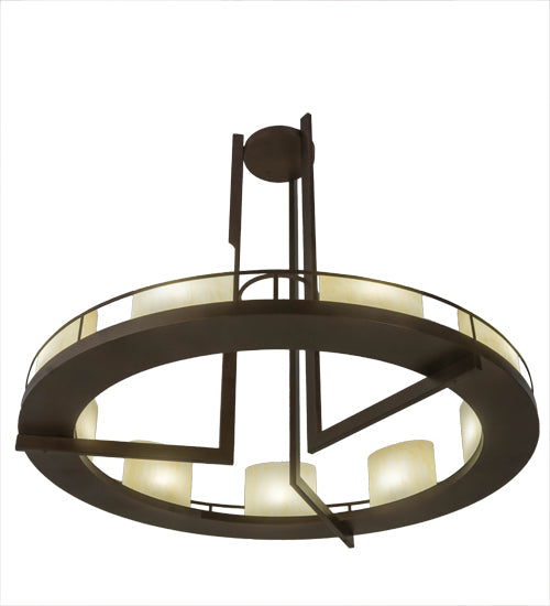 Meyda Lighting Loxley 68" 9-Light Mahogany Bronze Tac Air Chandelier With Beige Sahara Taupe Idalight Shade Glass