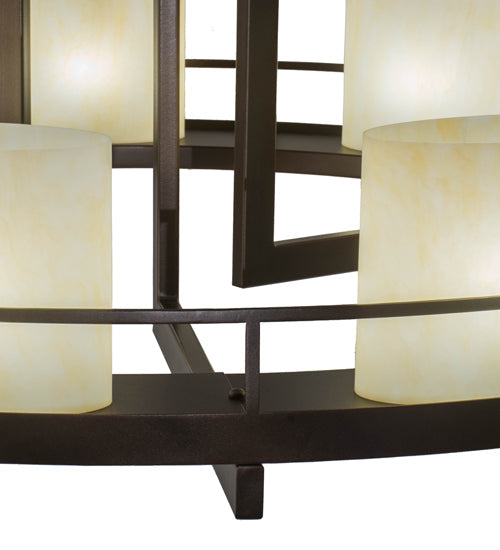 Meyda Lighting Loxley 68" 9-Light Mahogany Bronze Tac Air Chandelier With Beige Sahara Taupe Idalight Shade Glass