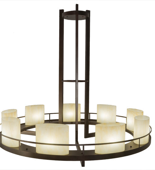 Meyda Lighting Loxley 68" 9-Light Mahogany Bronze Tac Air Chandelier With Beige Sahara Taupe Idalight Shade Glass
