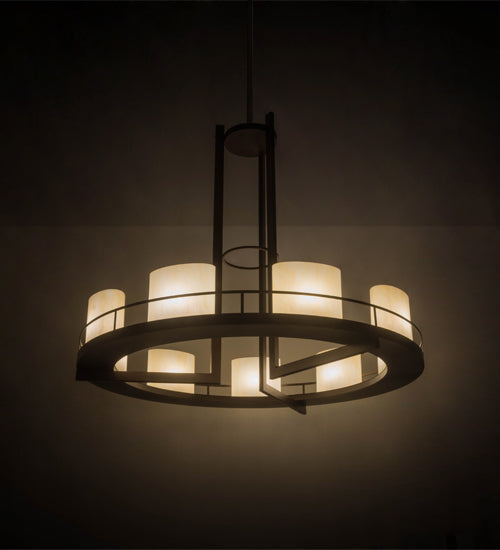 Meyda Lighting Loxley 68" 9-Light Mahogany Bronze Tac Air Chandelier With Beige Sahara Taupe Idalight Shade Glass