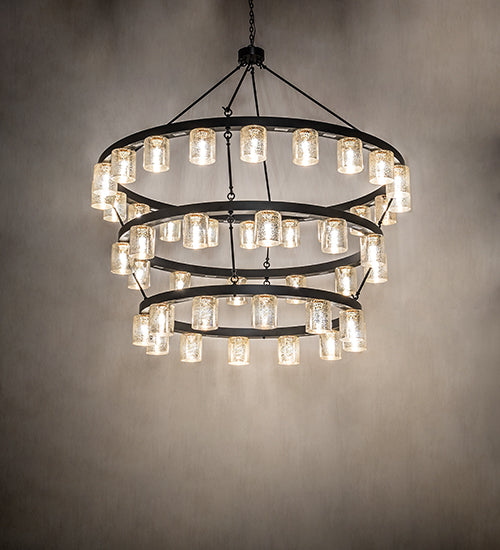 Meyda Lighting Loxley 70" 44-Light 3-Tier Blackwash Horizon Ring Chandelier With Mercury Shade Glass