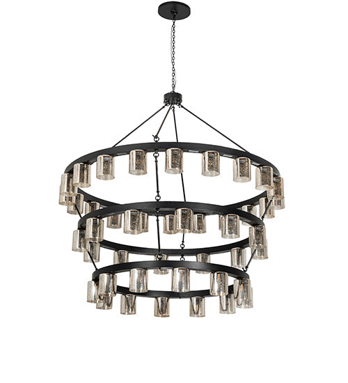 Meyda Lighting Loxley 70" 44-Light 3-Tier Blackwash Horizon Ring Chandelier With Mercury Shade Glass