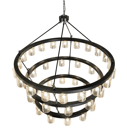 Meyda Lighting Loxley 70" 44-Light 3-Tier Blackwash Horizon Ring Chandelier With Mercury Shade Glass