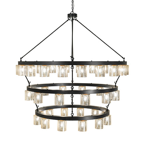 Meyda Lighting Loxley 70" 44-Light 3-Tier Blackwash Horizon Ring Chandelier With Mercury Shade Glass
