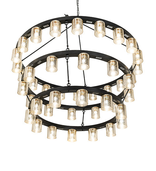 Meyda Lighting Loxley 70" 44-Light 3-Tier Blackwash Horizon Ring Chandelier With Mercury Shade Glass
