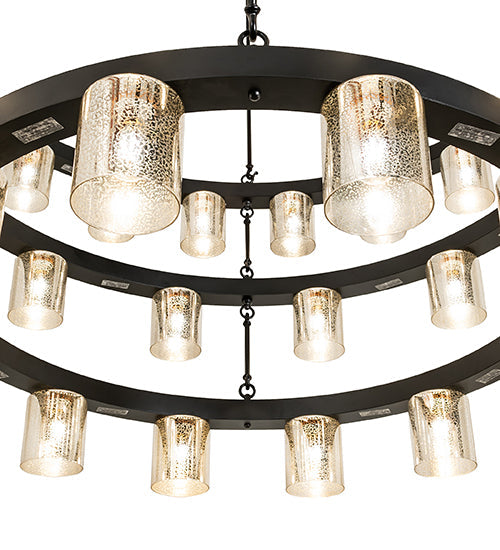 Meyda Lighting Loxley 70" 44-Light 3-Tier Blackwash Horizon Ring Chandelier With Mercury Shade Glass